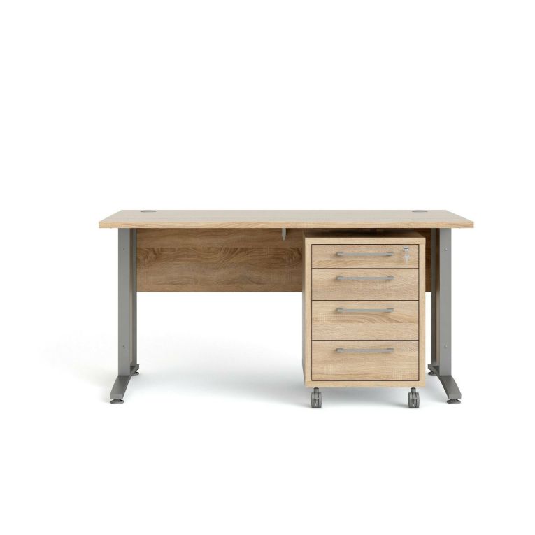 Scrivania Orphee, Scrittoio multiuso, Tavolo per ufficio porta PC, Piano di lavoro, 150x80 h75 cm, Grigio e Quercia