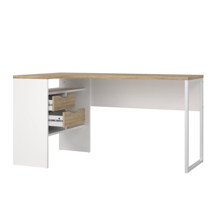 Scrivania Patience, Scrittoio multiuso, Tavolo per ufficio porta PC, Piano di lavoro, 145x81 h77 cm, Bianco e Quercia