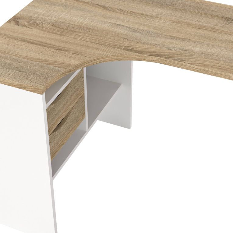 Scrivania Patience, Scrittoio multiuso, Tavolo per ufficio porta PC, Piano di lavoro, 145x81 h77 cm, Bianco e Quercia