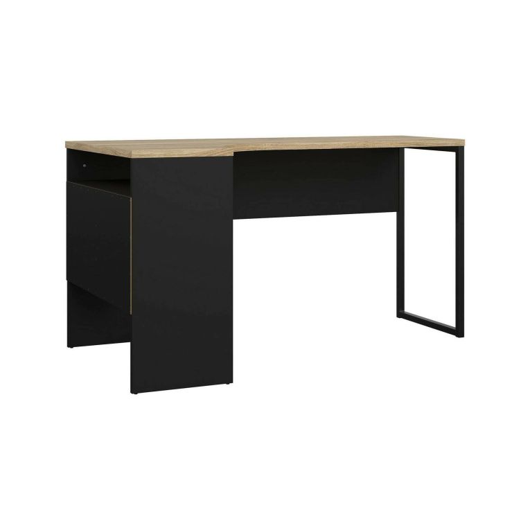 Scrivania Patience, Scrittoio multiuso, Tavolo per ufficio porta PC, Piano di lavoro, 145x81 h77 cm, Nero e Quercia
