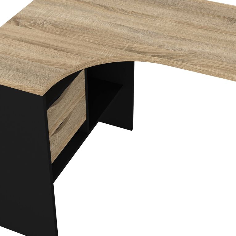 Scrivania Patience, Scrittoio multiuso, Tavolo per ufficio porta PC, Piano di lavoro, 145x81 h77 cm, Nero e Quercia