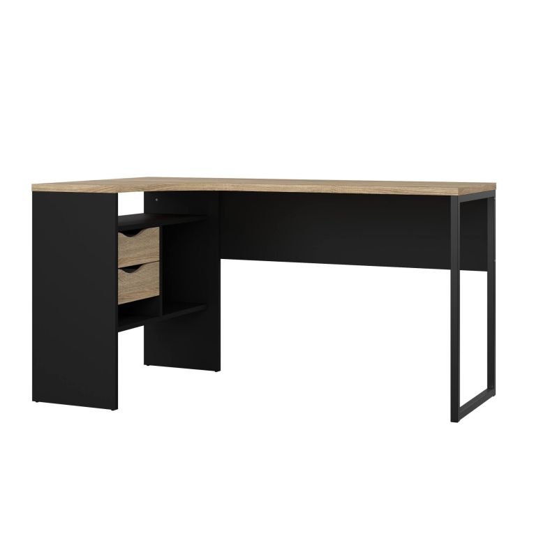 Scrivania Patience, Scrittoio multiuso, Tavolo per ufficio porta PC, Piano di lavoro, 145x81 h77 cm, Nero e Quercia