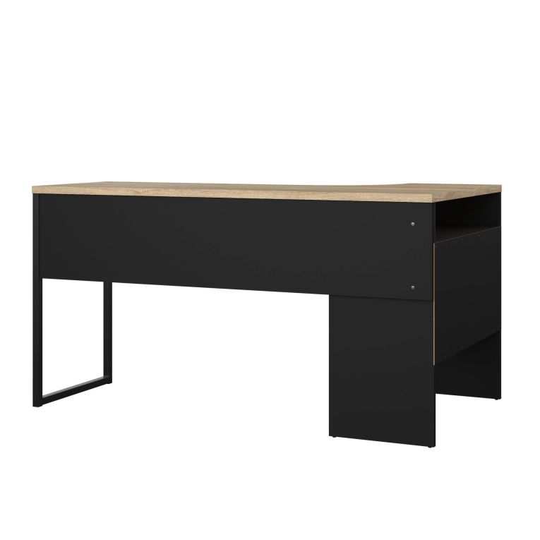 Scrivania Patience, Scrittoio multiuso, Tavolo per ufficio porta PC, Piano di lavoro, 145x81 h77 cm, Nero e Quercia
