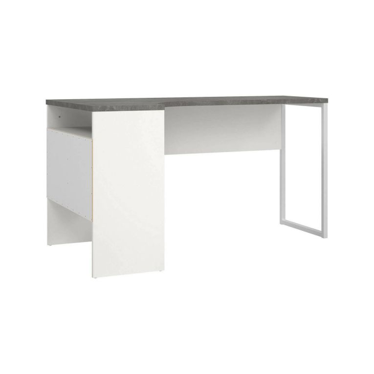 Scrivania Patience, Scrittoio multiuso, Tavolo per ufficio porta PC, Piano di lavoro, 81x145 h77 cm, Bianco e Grigio