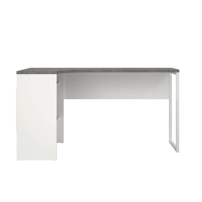 Scrivania Patience, Scrittoio multiuso, Tavolo per ufficio porta PC, Piano di lavoro, 81x145 h77 cm, Bianco e Grigio