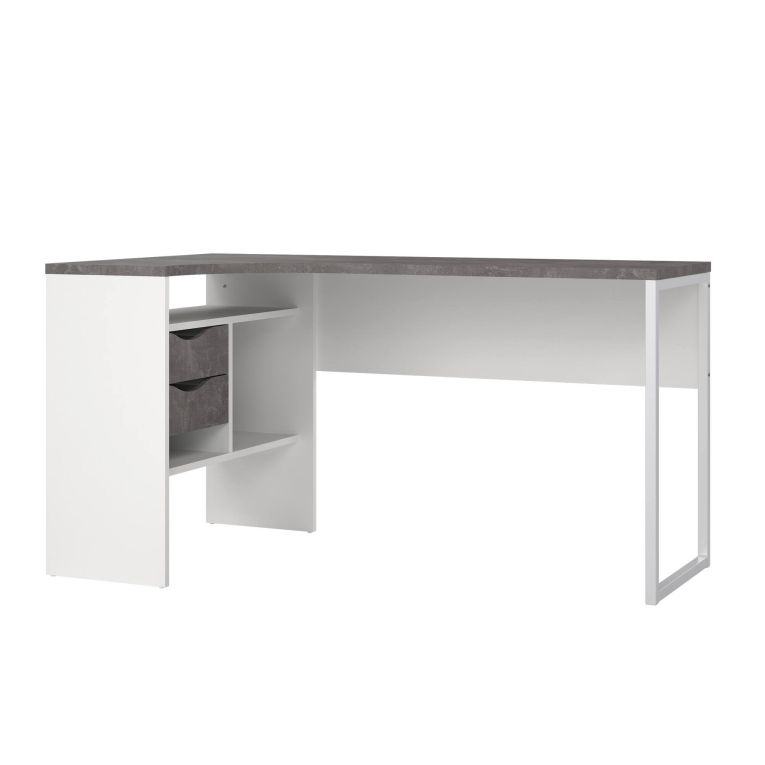 Scrivania Patience, Scrittoio multiuso, Tavolo per ufficio porta PC, Piano di lavoro, 81x145 h77 cm, Bianco e Grigio