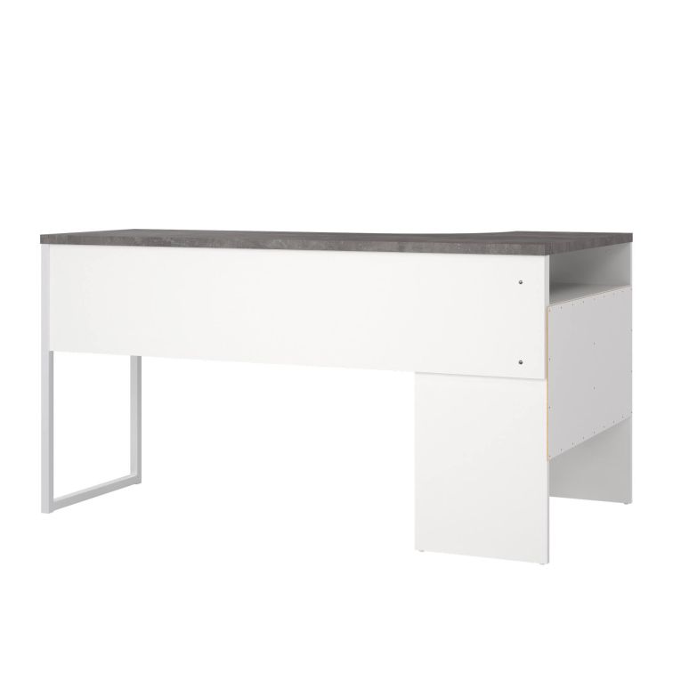 Scrivania Patience, Scrittoio multiuso, Tavolo per ufficio porta PC, Piano di lavoro, 81x145 h77 cm, Bianco e Grigio