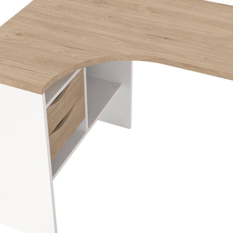 Scrivania Patience, Scrittoio multiuso, Tavolo per ufficio porta PC, Piano di lavoro, 81x145 h77 cm, Bianco e Rovere