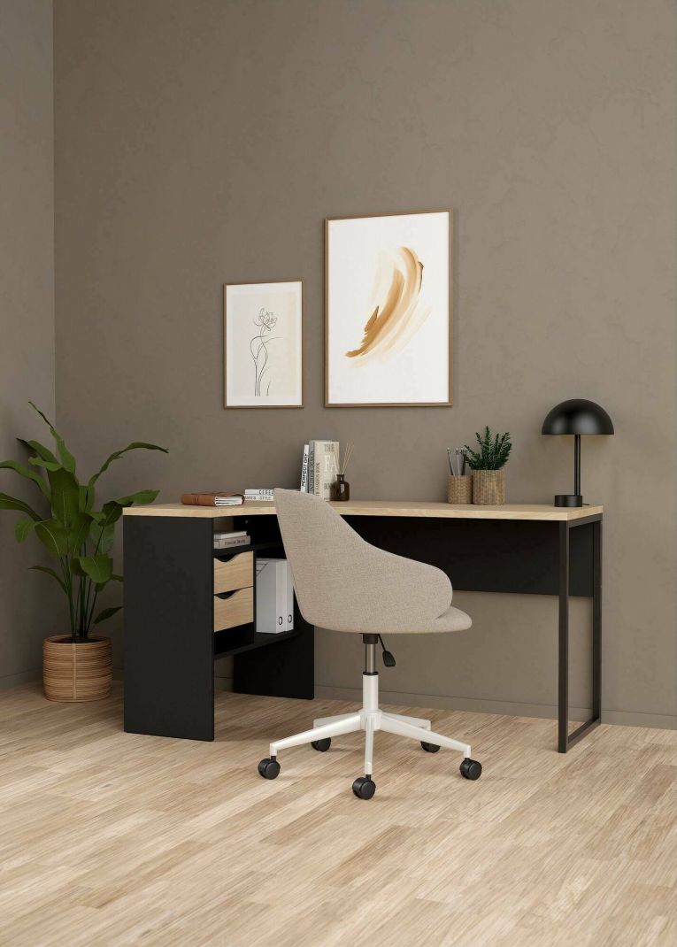 Scrivania Patience, Scrittoio multiuso, Tavolo per ufficio porta PC, Piano di lavoro, 81x145 h77 cm, Nero e Rovere