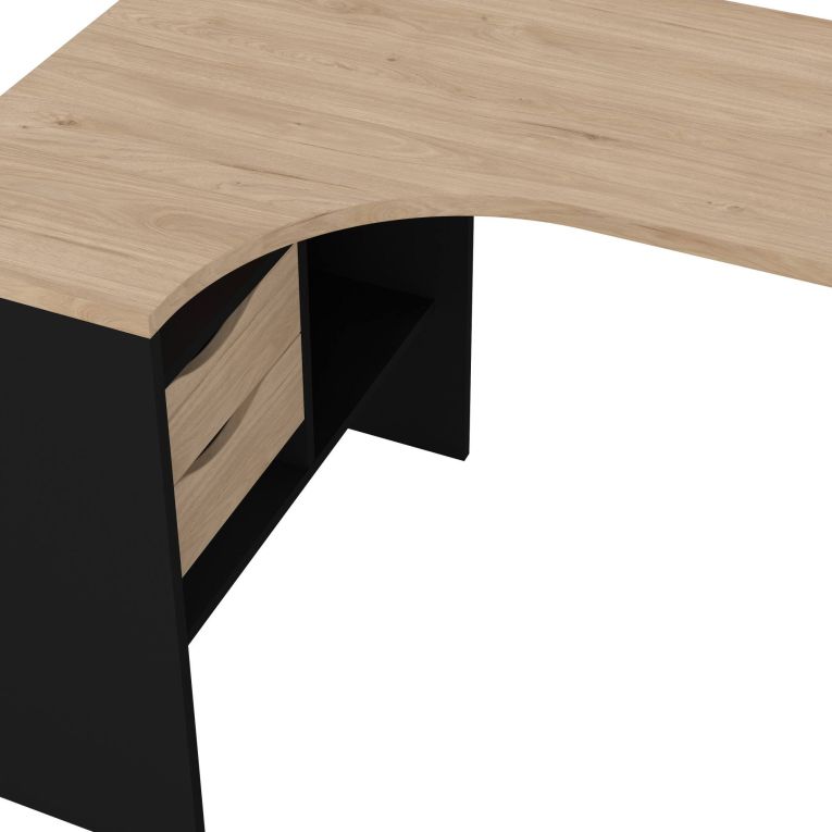 Scrivania Patience, Scrittoio multiuso, Tavolo per ufficio porta PC, Piano di lavoro, 81x145 h77 cm, Nero e Rovere