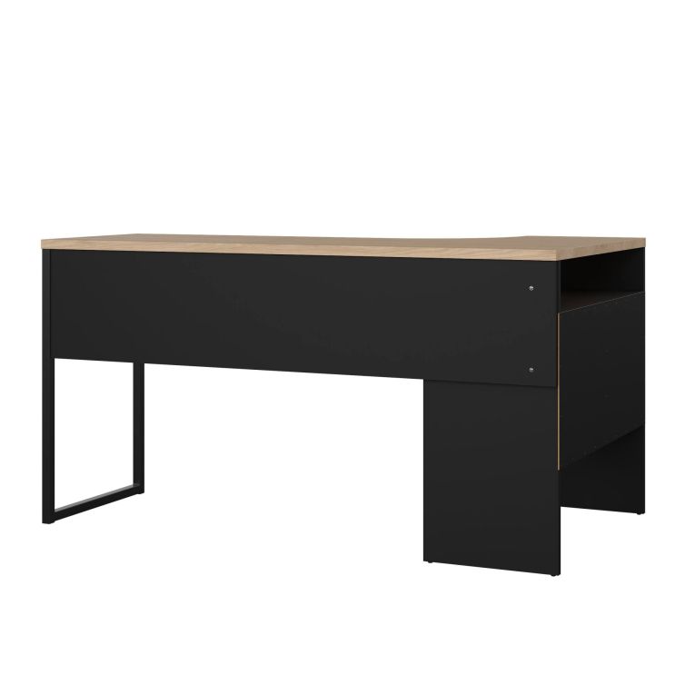 Scrivania Patience, Scrittoio multiuso, Tavolo per ufficio porta PC, Piano di lavoro, 81x145 h77 cm, Nero e Rovere
