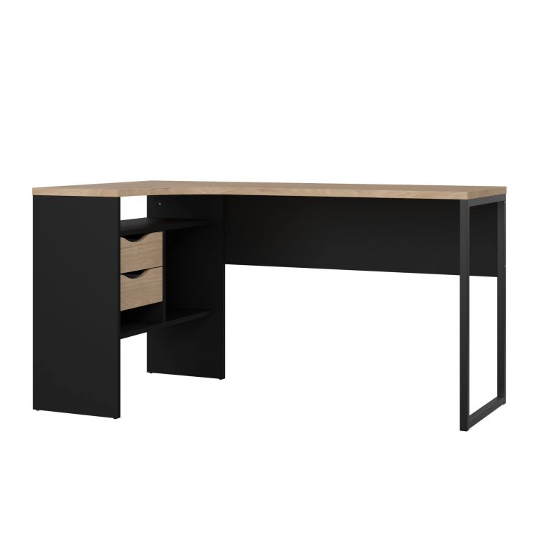 Scrivania Patience, Scrittoio multiuso, Tavolo per ufficio porta PC, Piano di lavoro, 81x145 h77 cm, Nero e Rovere