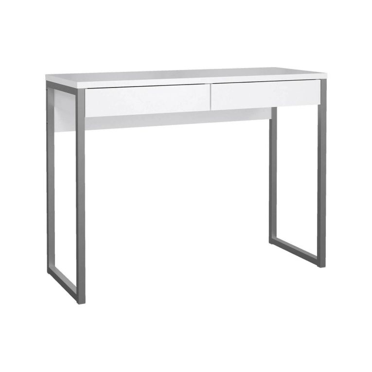 Scrivania Pierrette, Scrittoio multiuso, Tavolo per ufficio porta PC, Piano di lavoro, 101x40 h77 cm, Bianco e Grigio