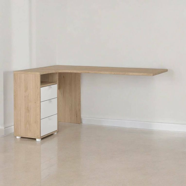 Scrivania Pinot, Scrittoio multiuso, Tavolo per ufficio porta PC, Piano di lavoro, 100x150 h76 cm, Rovere e Bianco