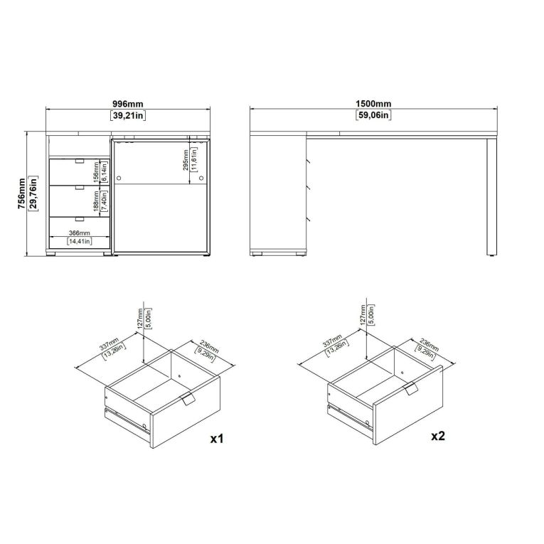 Scrivania Pinot, Scrittoio multiuso, Tavolo per ufficio porta PC, Piano di lavoro, 100x150 h76 cm, Rovere e Grigio