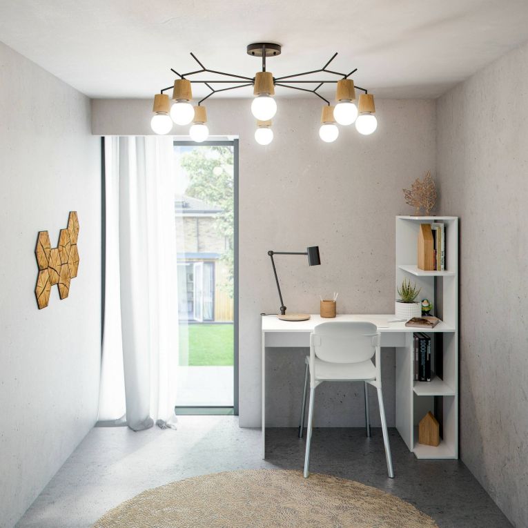 Scrivania Pittston, Scrittoio lineare con libreria, Tavolo ufficio multiuso salvaspazio, 110x50h136 cm, Bianco