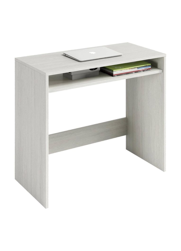 Scrivania Portland, Scrittoio lineare con ripiano fisso, Tavolo da studio o ufficio porta PC, 79x43h78 cm, Bianco effetto legno