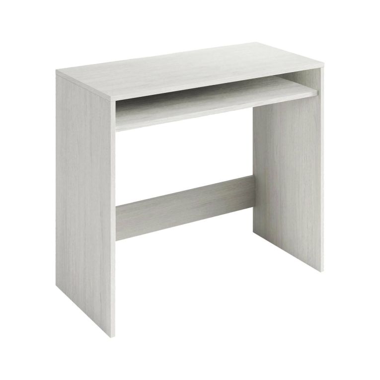 Scrivania Portland, Scrittoio lineare con ripiano fisso, Tavolo da studio o ufficio porta PC, 79x43h78 cm, Bianco effetto legno