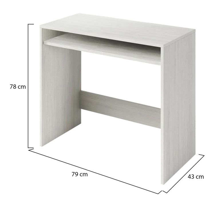 Scrivania Portland, Scrittoio lineare con ripiano fisso, Tavolo da studio o ufficio porta PC, 79x43h78 cm, Bianco effetto legno