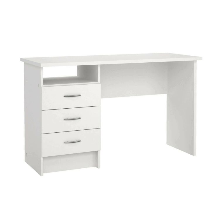 Scrivania Priscille, Scrittoio multiuso, Tavolo per ufficio porta PC, Piano di lavoro, 120x48 h72 cm, Bianco