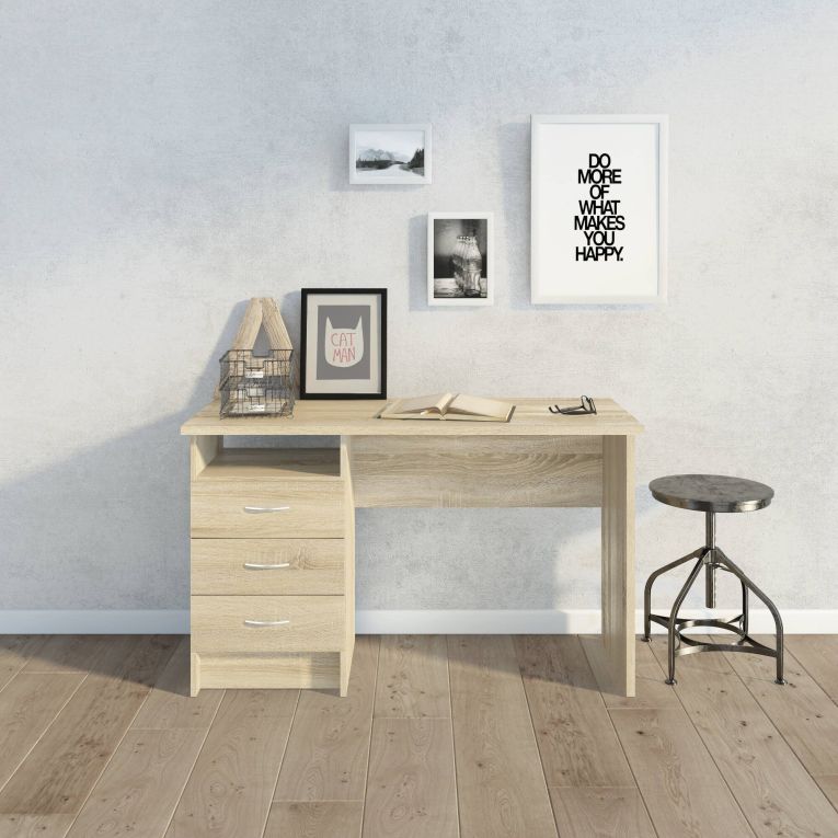 Scrivania Priscille, Scrittoio multiuso, Tavolo per ufficio porta PC, Piano di lavoro, 120x48 h72 cm, Quercia
