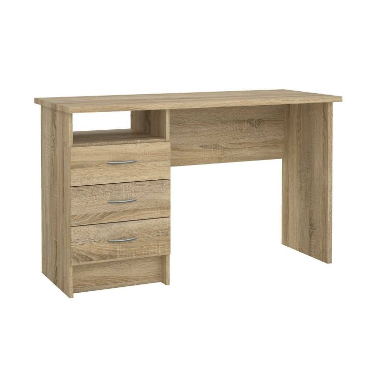 Scrivania Priscille, Scrittoio multiuso, Tavolo per ufficio porta PC, Piano di lavoro, 120x48 h72 cm, Quercia