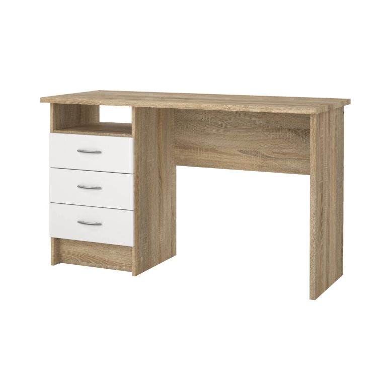 Scrivania Priscille, Scrittoio multiuso, Tavolo per ufficio porta PC, Piano di lavoro, 120x48 h72 cm, Quercia e Bianco