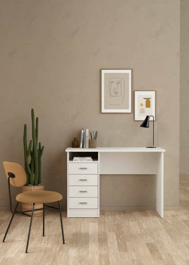 Scrivania Rachel, Scrittoio multiuso, Tavolo per ufficio porta PC, Piano di lavoro, 110x45 h76 cm, Bianco