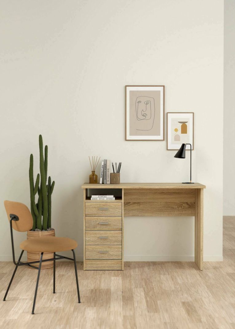 Scrivania Rachel, Scrittoio multiuso, Tavolo per ufficio porta PC, Piano di lavoro, 110x49 h76 cm, Quercia