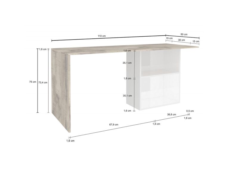 Scrivania Raimondo, Scrittoio lineare porta PC, Tavolo multiuso per ufficio, Scrivania salvaspazio, 100% Made in Italy, cm 110x50h75, Bianco lucido e Acero
