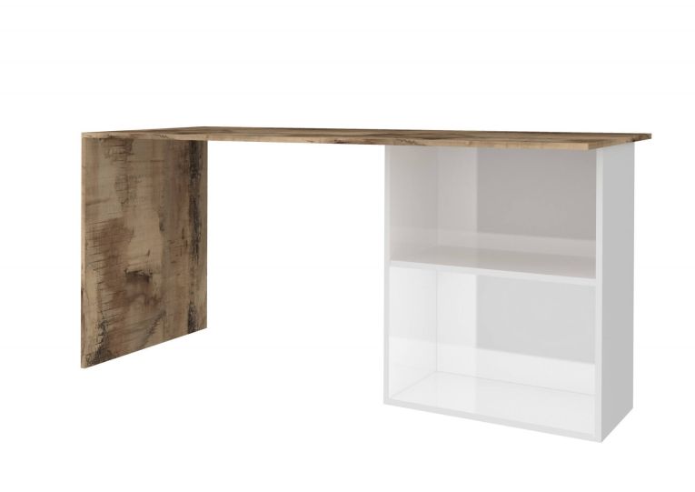 Scrivania Raimondo, Scrittoio lineare porta PC, Tavolo multiuso per ufficio, Scrivania salvaspazio, 100% Made in Italy, cm 110x50h75, Bianco lucido e Acero