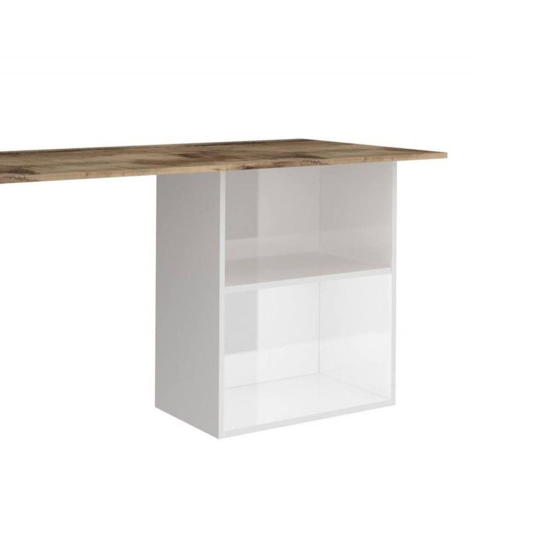 Scrivania Raimondo, Scrittoio lineare porta PC, Tavolo multiuso per ufficio, Scrivania salvaspazio, 100% Made in Italy, cm 110x50h75, Bianco lucido e Acero