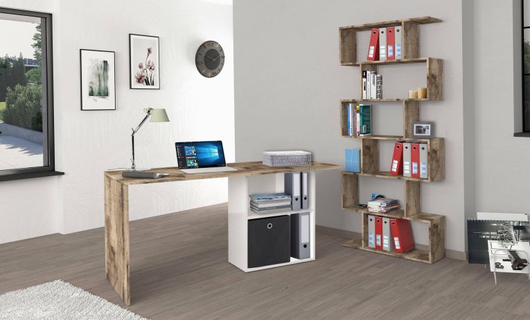Scrivania Raimondo, Scrittoio lineare porta PC, Tavolo multiuso per ufficio, Scrivania salvaspazio, 100% Made in Italy, cm 110x50h75, Bianco lucido e Acero