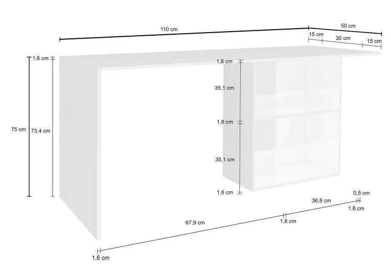 Scrivania Raimondo, Scrittoio lineare porta PC, Tavolo multiuso per ufficio, Scrivania salvaspazio, 100% Made in Italy, cm 110x50h75, Bianco lucido e Ardesia
