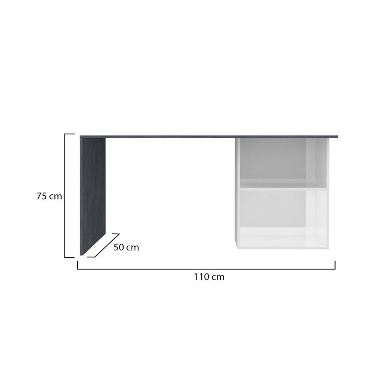 Scrivania Raimondo, Scrittoio lineare porta PC, Tavolo multiuso per ufficio, Scrivania salvaspazio, 100% Made in Italy, cm 110x50h75, Bianco lucido e Ardesia