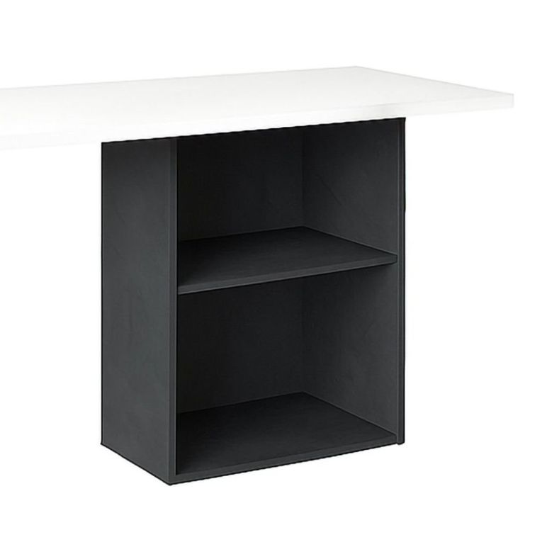 Scrivania Raimondo, Scrittoio lineare porta PC, Tavolo multiuso per ufficio, Scrivania salvaspazio, 100% Made in Italy, cm 110x50h75, Bianco lucido e Ardesia