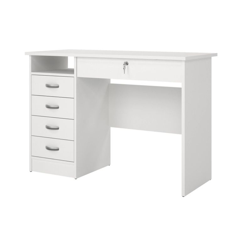 Scrivania Raymonde, Scrittoio multiuso, Tavolo per ufficio porta PC, Piano di lavoro, 109x48 h75 cm, Bianco