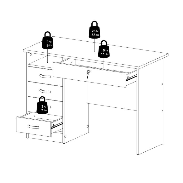 Scrivania Raymonde, Scrittoio multiuso, Tavolo per ufficio porta PC, Piano di lavoro, 109x48 h75 cm, Bianco