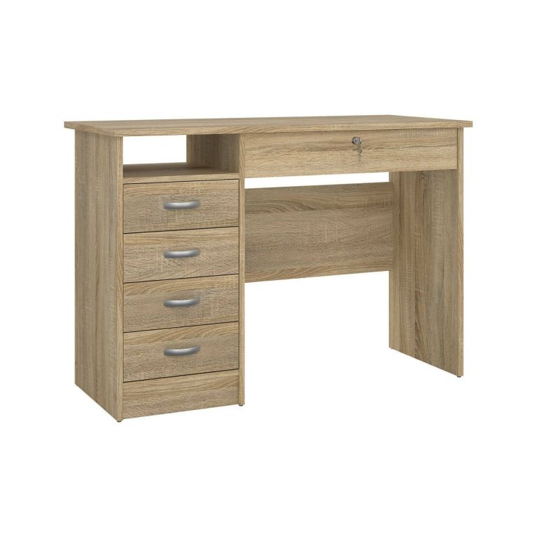 Scrivania Raymonde, Scrittoio multiuso, Tavolo per ufficio porta PC, Piano di lavoro, 109x49 h76 cm, Quercia