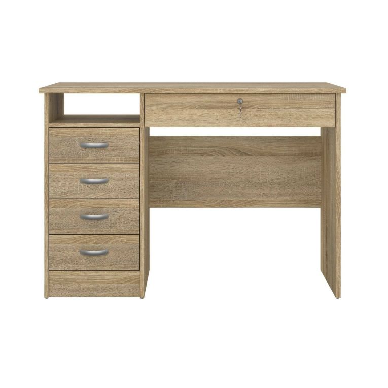 Scrivania Raymonde, Scrittoio multiuso, Tavolo per ufficio porta PC, Piano di lavoro, 109x49 h76 cm, Quercia