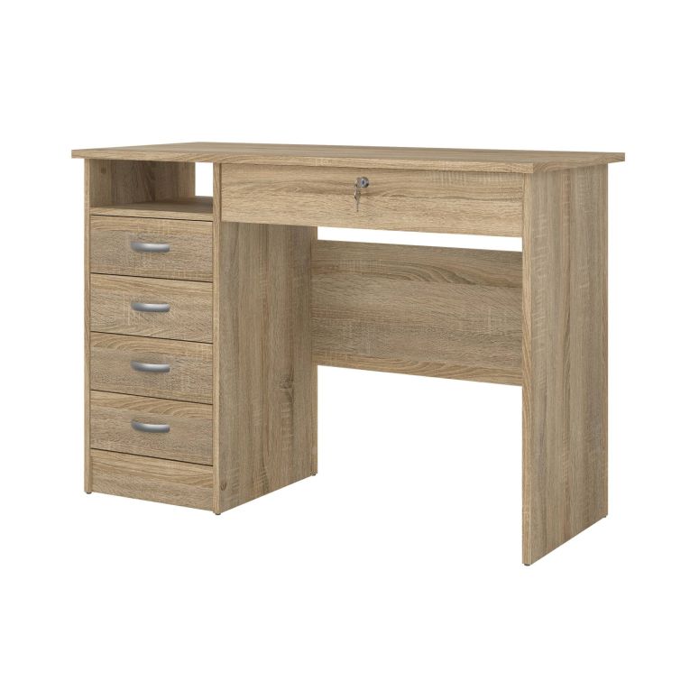 Scrivania Raymonde, Scrittoio multiuso, Tavolo per ufficio porta PC, Piano di lavoro, 109x49 h76 cm, Quercia