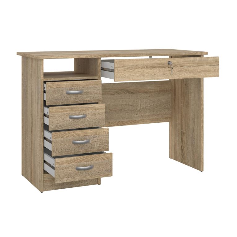 Scrivania Raymonde, Scrittoio multiuso, Tavolo per ufficio porta PC, Piano di lavoro, 109x49 h76 cm, Quercia