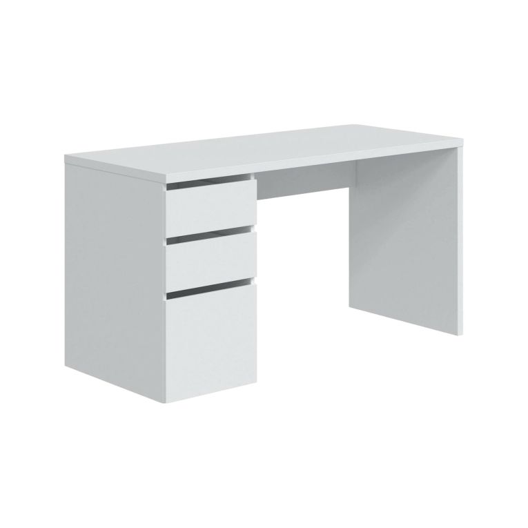 Scrivania Reedsport, Scrittoio reversibile con 3 cassetti, Tavolo ufficio salvaspazio multiposizione, 138x60h74 cm, Bianco