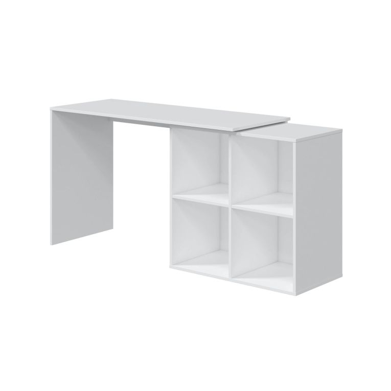 Scrivania Revere, Scrittoio angolare, Tavolo ufficio multiuso, Scrivania salvaspazio multiposizione, 152x49h74 cm, Bianco