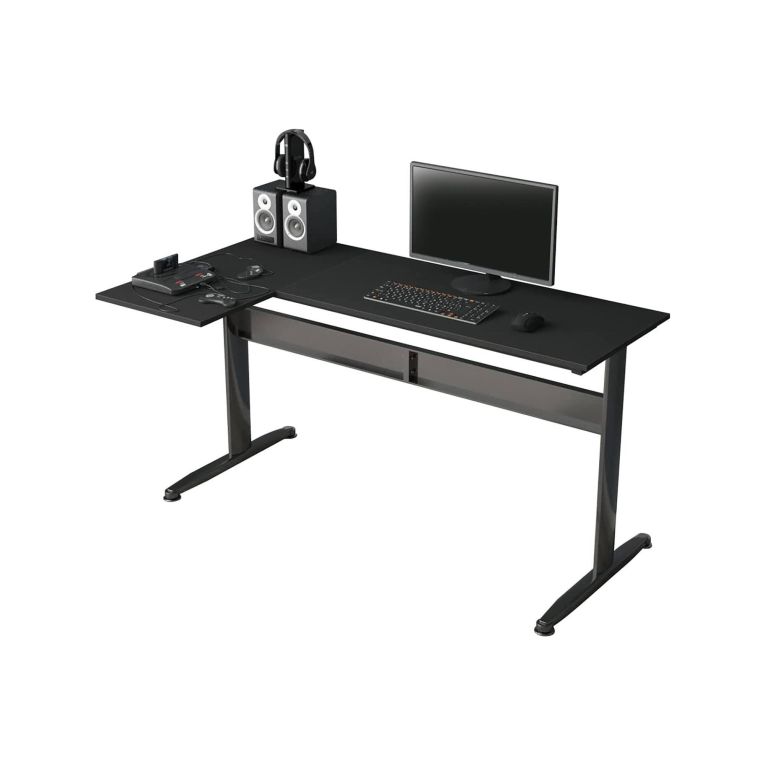 Scrivania Rute, Scrittoio angolare, Scrivania ufficio multiuso, Tavolo da lavoro salvaspazio, 80x140h75 cm, Nero