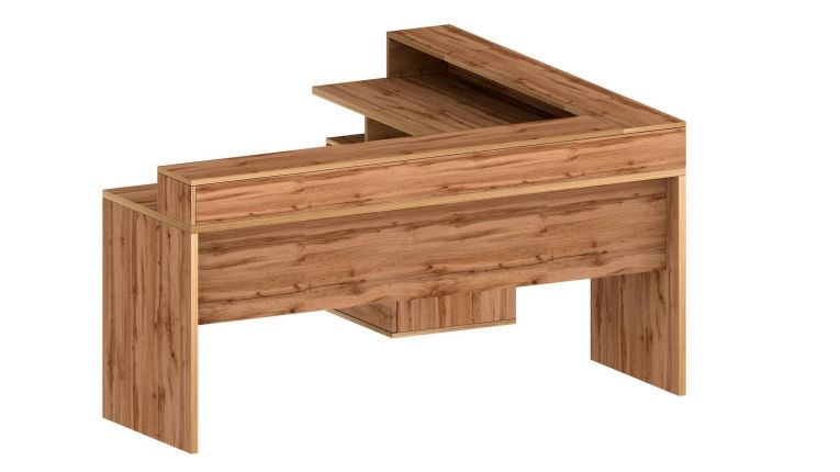 Scrivania Salomone, Scrittoio angolare con sopralzo, Scrivania ufficio multiuso, 180x90h160 cm, Rovere