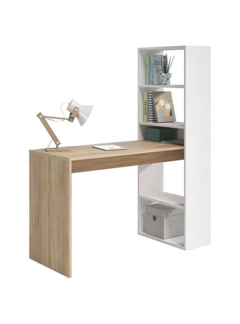 Scrivania salvaspazio bianca e legno 120x53cm con libreria - Ali