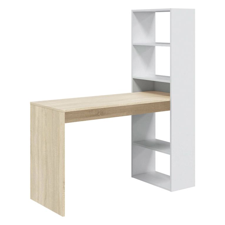 Scrivania salvaspazio bianca e legno 120x53cm con libreria - Ali