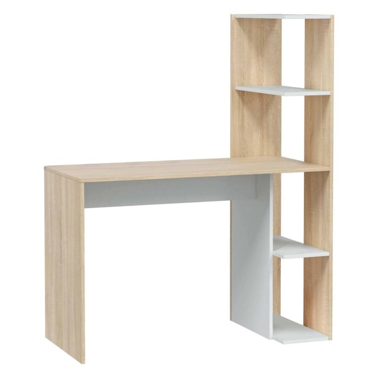 Scrivania salvaspazio bianca e rovere 110x52cm con libreria - Abba