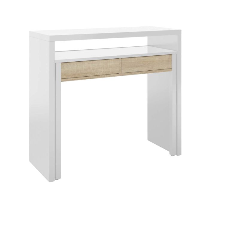 Scrivania salvaspazio bianca e rovere 98x36cm con 2 cassetti - Andriy